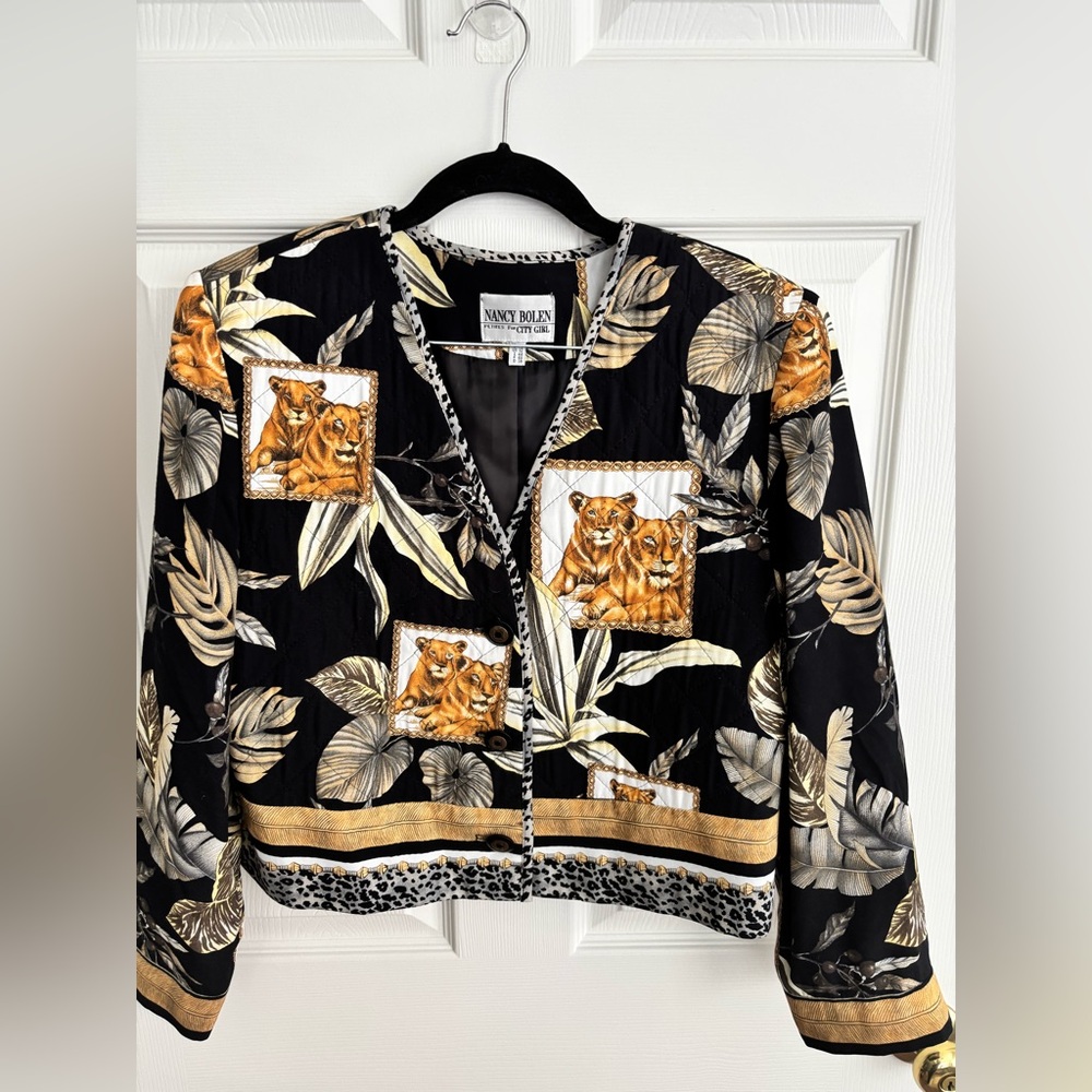 VTG NANCY BOLEN “CITY GIRL” LINE JUNGLE FOLIAGE PRINT LIONS & LEOPARDS SZ 10 - Picture 7 of 13